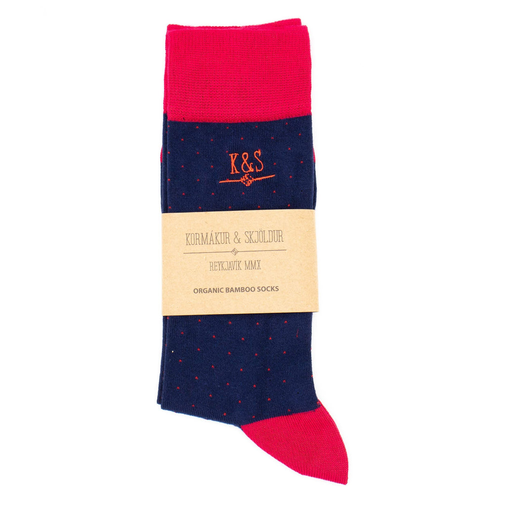 K&S Bambus Sokkar - Navy m. rauðum doppum