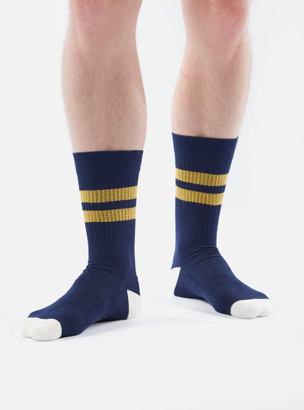 Universal Works Sokkar - Sport Sock - Navy/Yellow