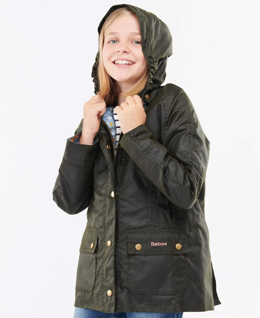 Girls barbour wax jacket top