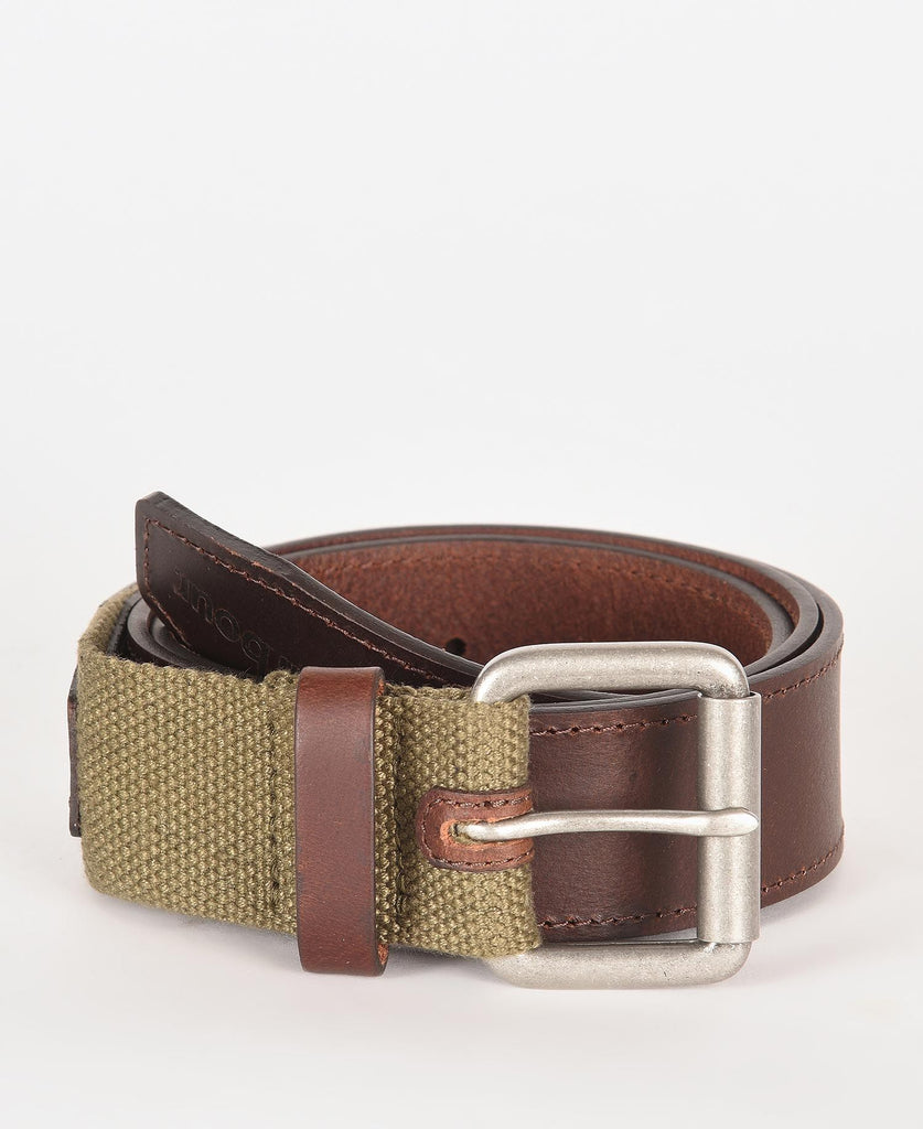 Barbour Belti - Webbing Leather Belt - Olive/Brown